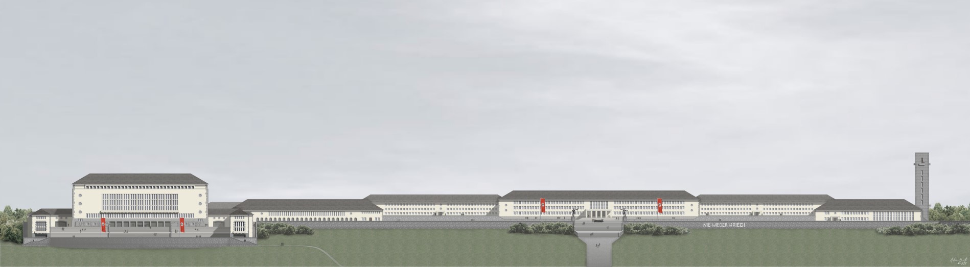 Rekonstruktion der Ansicht der geplanten Adolf-Hitler-Schule in Waldbröl Rekonstruktion der Ansicht der geplanten Adolf-Hitler-Schule in Waldbröl
